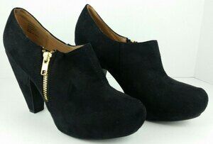 Mix No 6 "Karin" Women's (8) Black Suede Heel Ankle Booties Shoes with Gold Zip